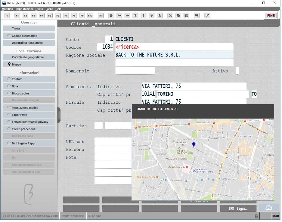 Mappa cliente o fornitore su cruscotto
